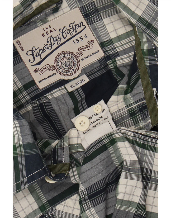 SUPERDRY Herrenhemd XL Marineblau kariert aus Baumwolle