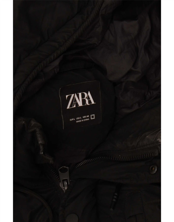 Zara Herren-Mantel mit Kapuze, gepolstert, Größe 40, Schwarz