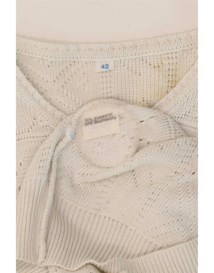 Vintage Damen Pullover mit Knopfkragen, IT 42, Mittelweiß, Acryl