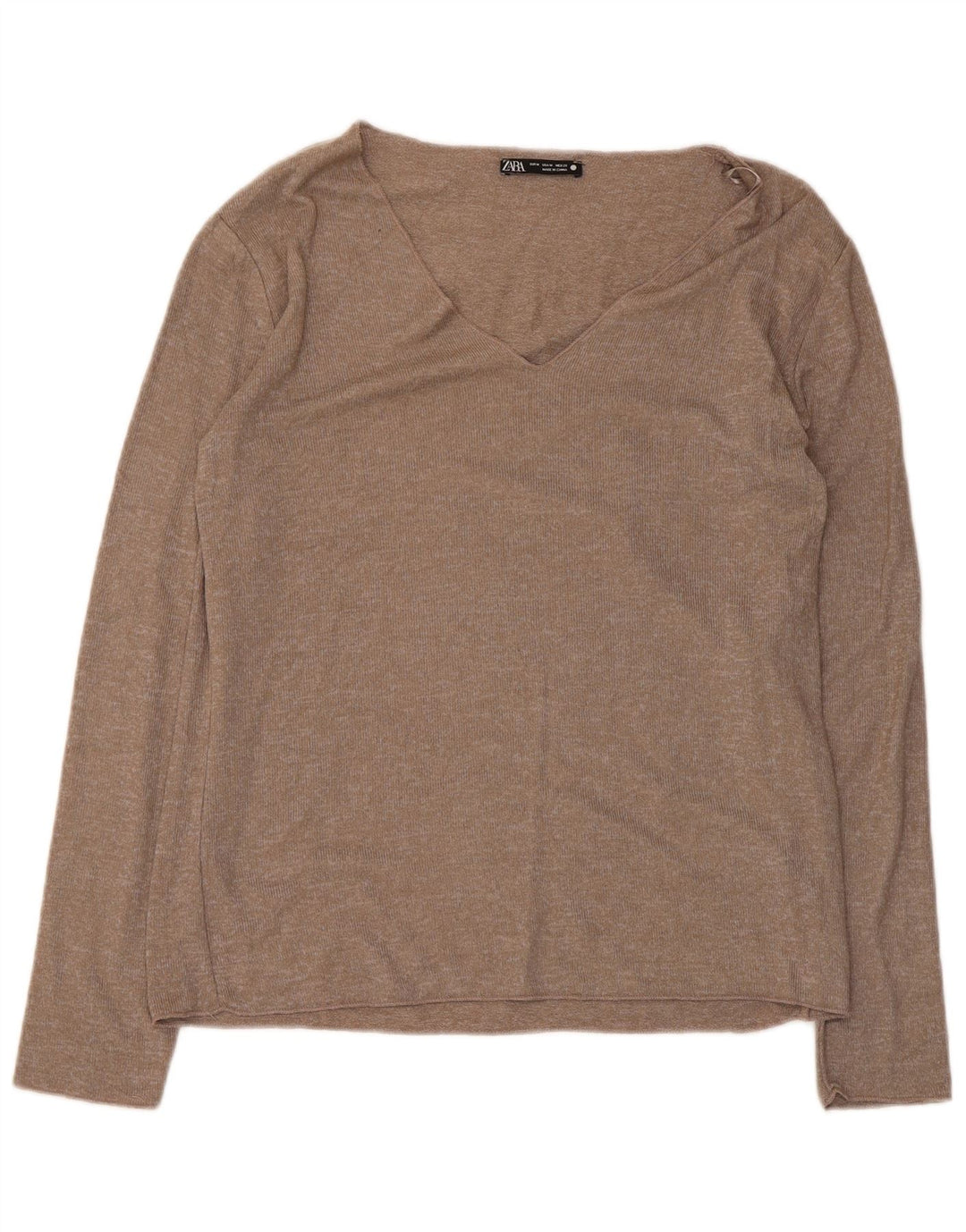 Zara Damen Top Langarm UK 12 Mittelbraune Viskose
