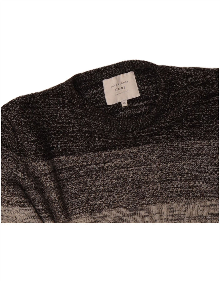 JACK & JONES Herren-Pullover mit Rundhalsausschnitt, XL, grau gestreift, Baumwolle