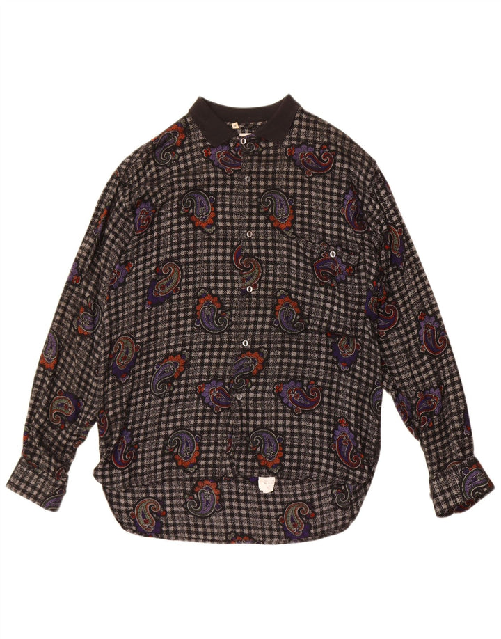 Vintage Herren Flanellhemd Medium Schwarz Paisley Viskose