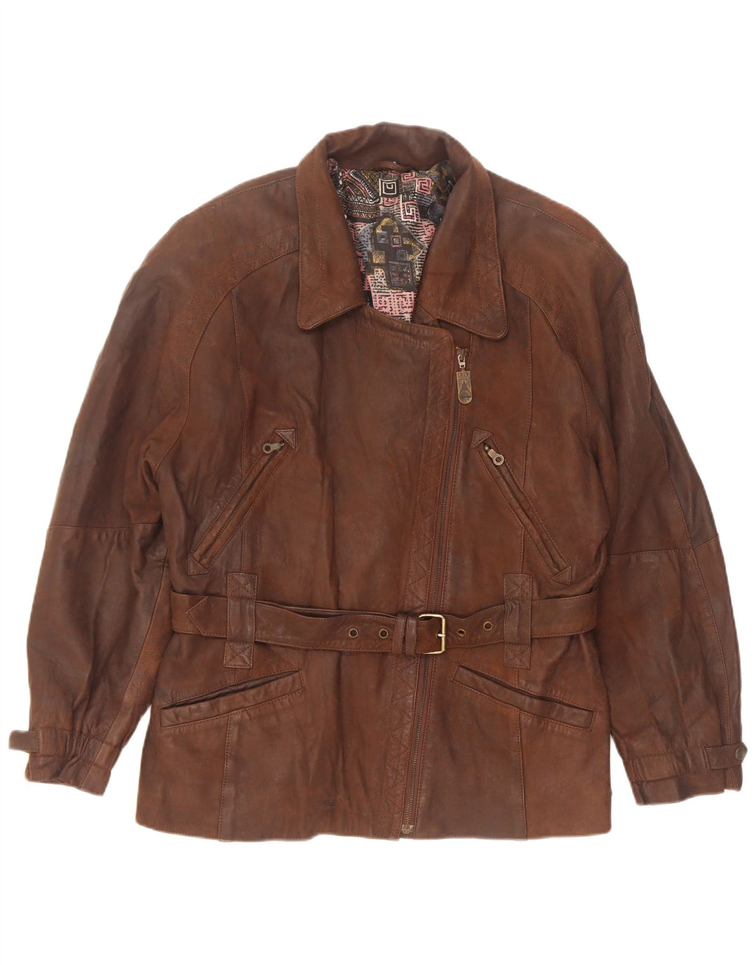 Vintage Damen Leder Bikerjacke IT 42 Mittelbraun