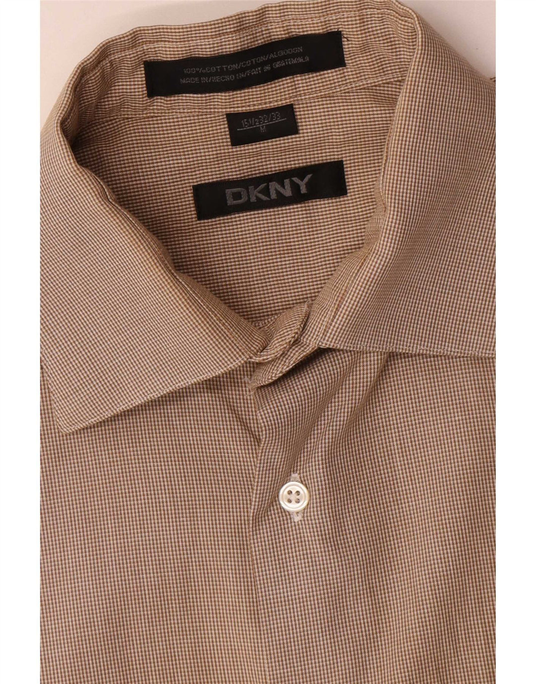 Dkny Herrenhemd Größe 15 1/2 mittelbraun karierte Baumwolle
