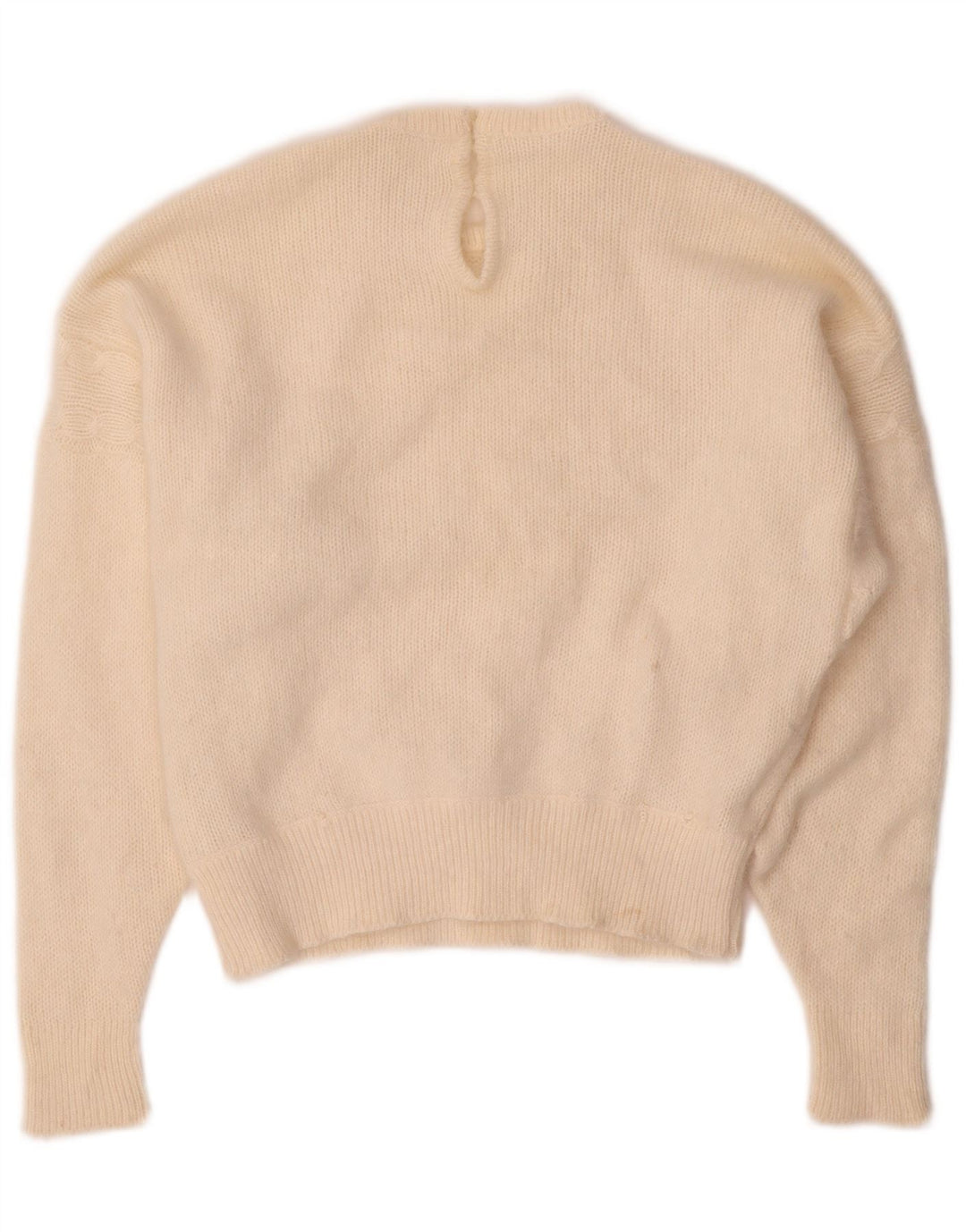 VINTAGE Damen Pullover mit Rundhalsausschnitt UK 14 Medium Off White