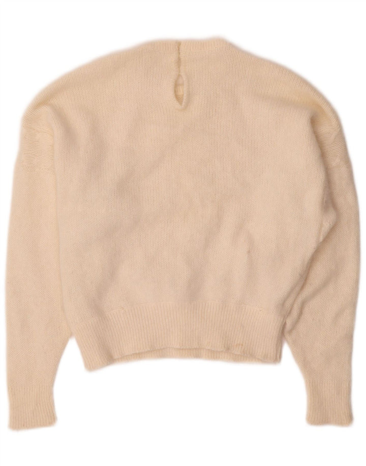 VINTAGE Damen Pullover mit Rundhalsausschnitt UK 14 Medium Off White