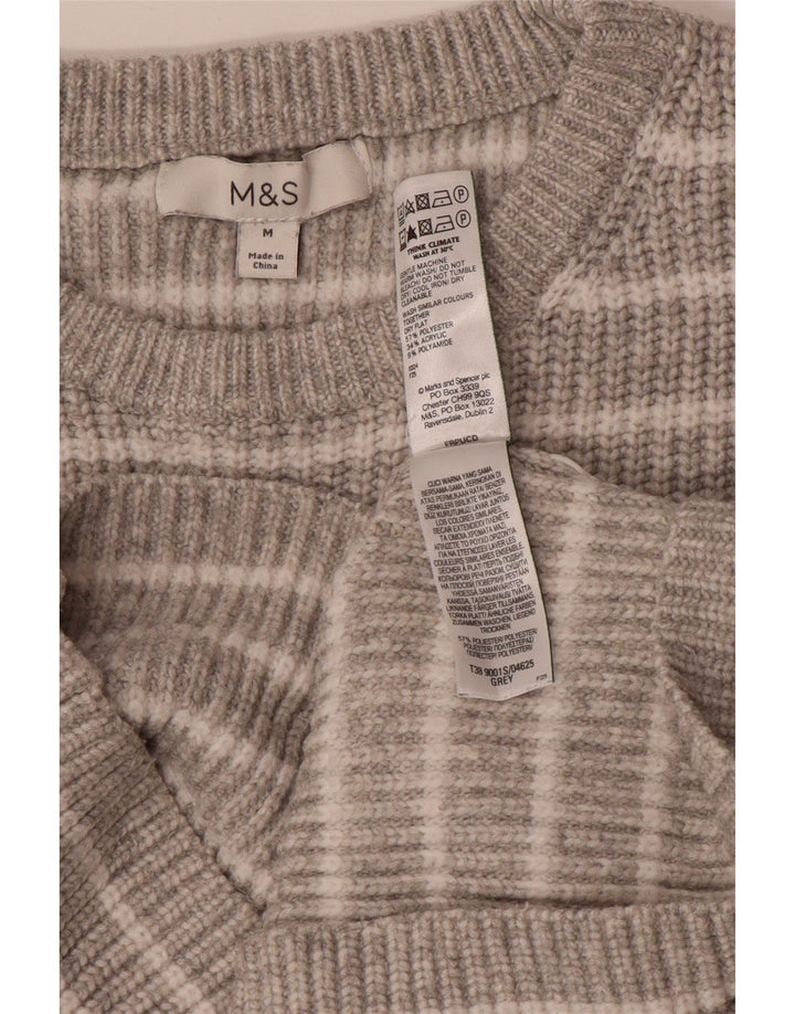 Marks & Spencer Damen Pullover mit Rundhalsausschnitt, UK 14, Mittelgrau gestreift