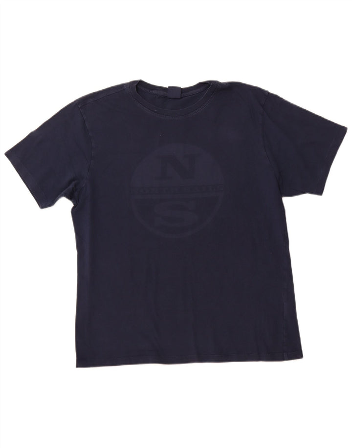 NORTH SAILS Herren Grafik-T-Shirt-Oberteil aus mittelblauer Baumwolle