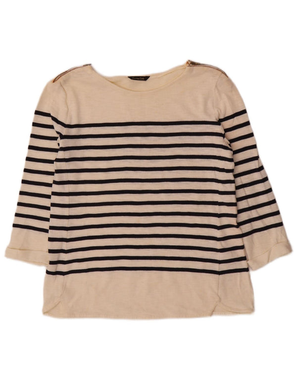 Massimo Dutti Damen-Top, 3/4-Ärmel, UK-Größe 12, mittelgrau, gestreift, Baumwolle
