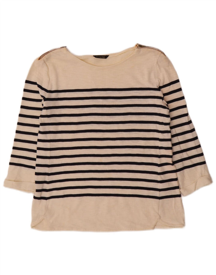 Massimo Dutti Damen-Top, 3/4-Ärmel, UK-Größe 12, mittelgrau, gestreift, Baumwolle
