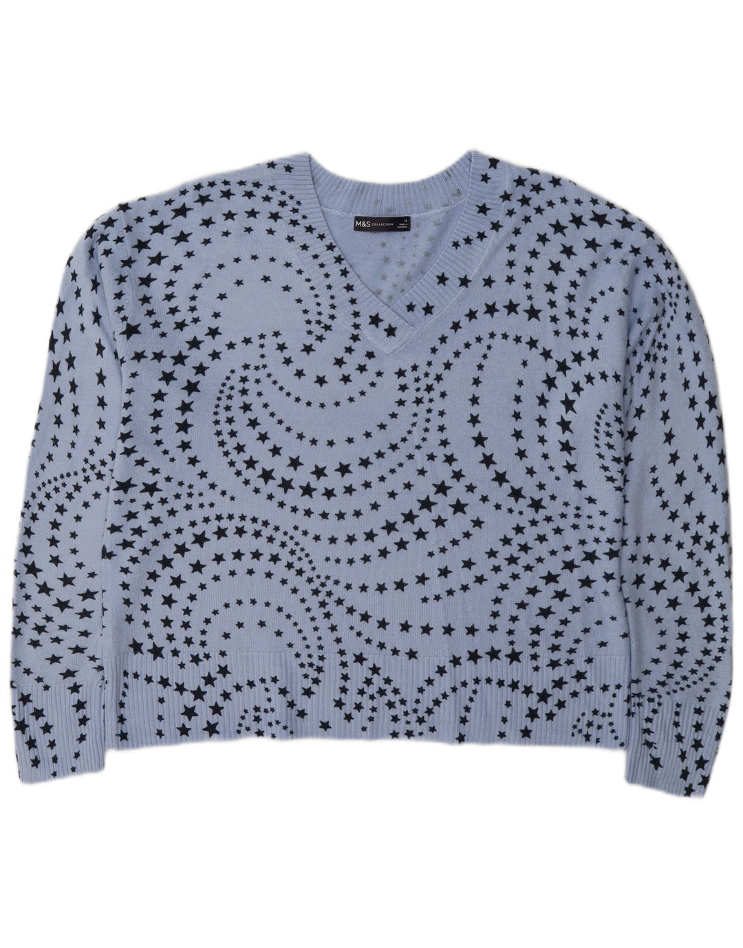 Marks & Spencer Damen-Pullover mit V-Ausschnitt, UK 16, Größe L, Blau