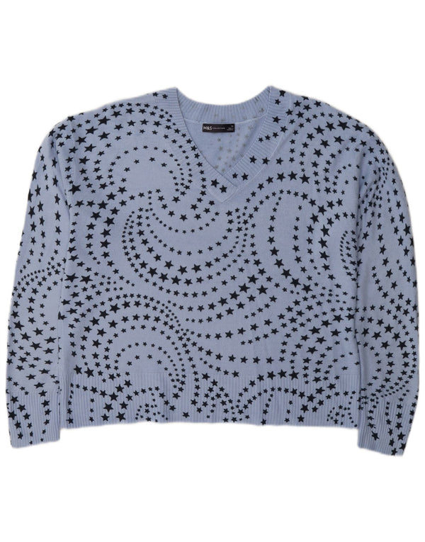 Marks & Spencer Damen-Pullover mit V-Ausschnitt, UK 16, Größe L, Blau