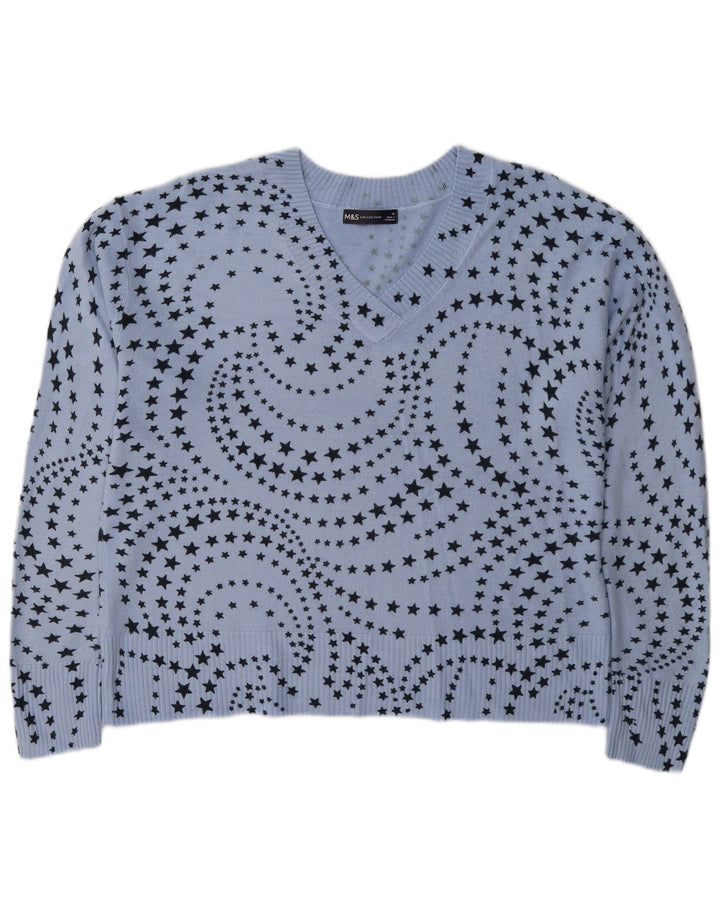 Marks & Spencer Damen-Pullover mit V-Ausschnitt, UK 16, Größe L, Blau