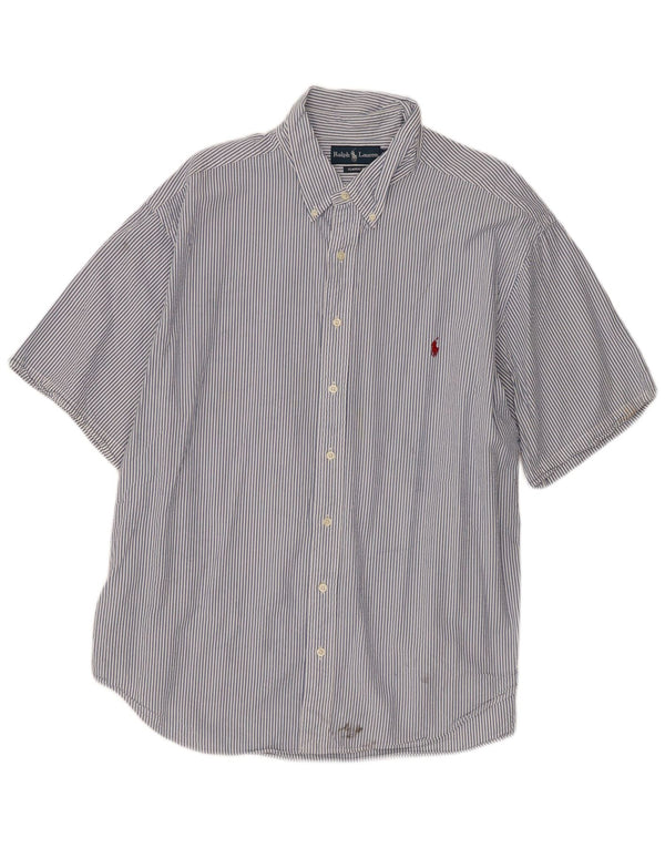 Ralph Lauren Herren-Hemd, kurzärmelig, klassische Passform, 2XL, blaue Nadelstreifen-Baumwolle