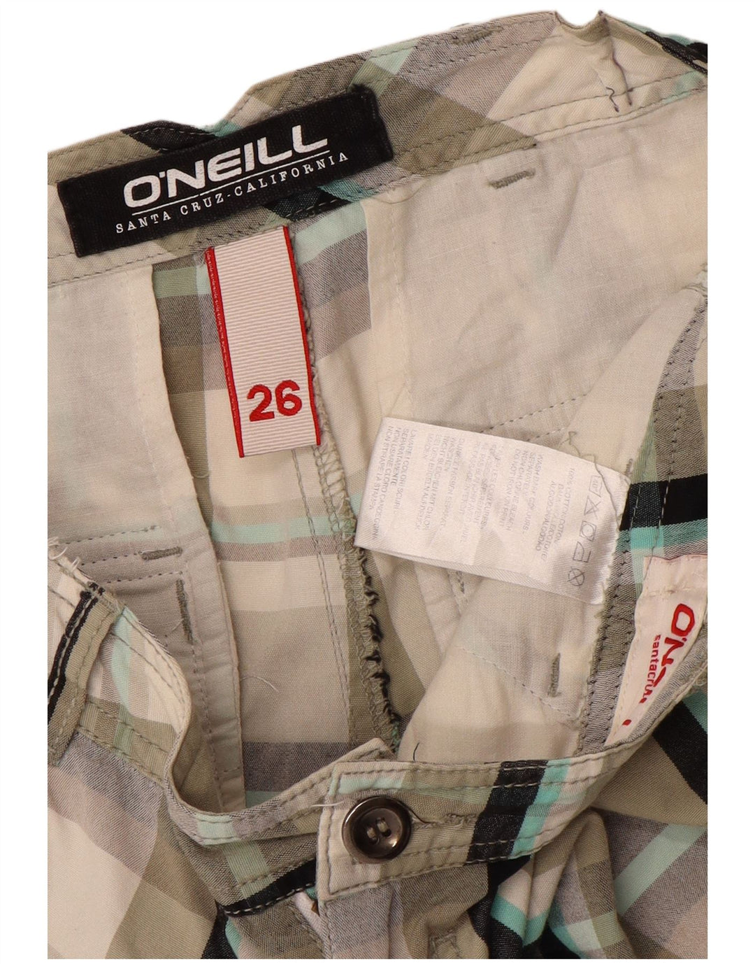 O'NEILL Damen Chino-Shorts W26 Small Grau karierte Baumwolle