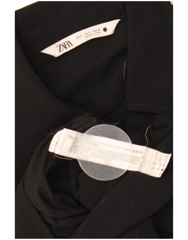 ZARA Damen Crop 3/4-Ärmel-Hemdbluse UK 10 Small Schwarz Polyester