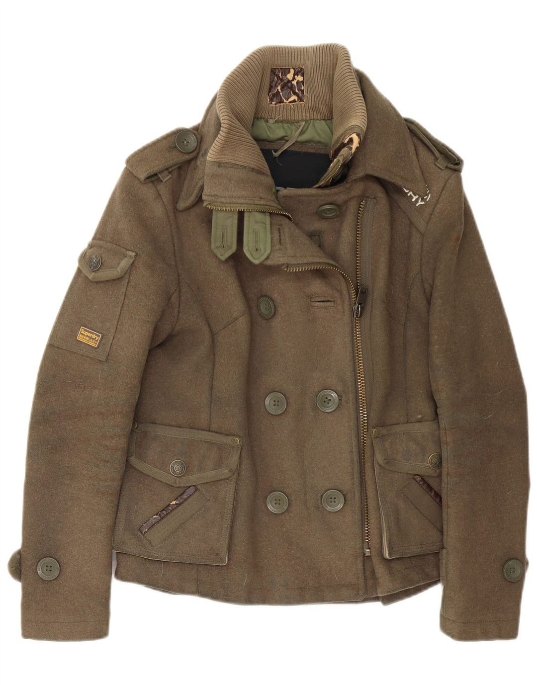 Superdry Damen Militärjacke UK 10 Small Khaki Wolle
