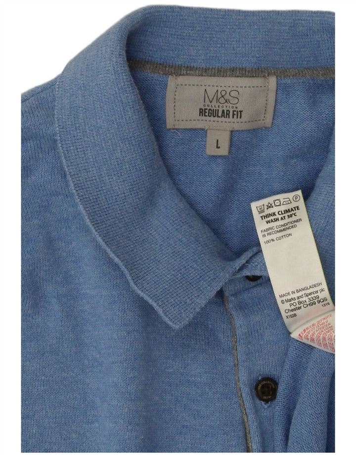 Marks & Spencer Herren-Pullover mit Polokragen, kurzärmelig, Größe L, Blau