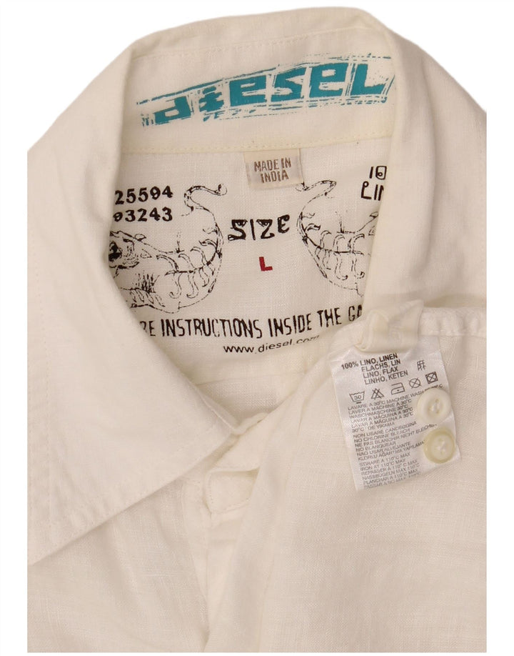Diesel Herren-Grafikhemd, großes weißes Leinen