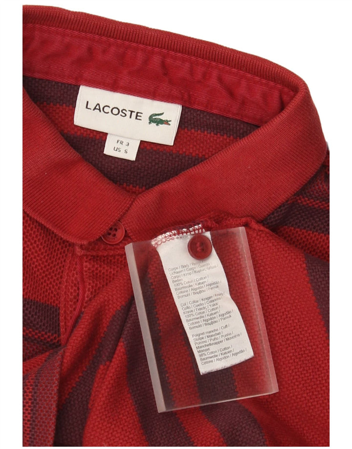 Lacoste Herren-Langarm-Poloshirt, Größe 3, klein, rot gestreift, Baumwolle