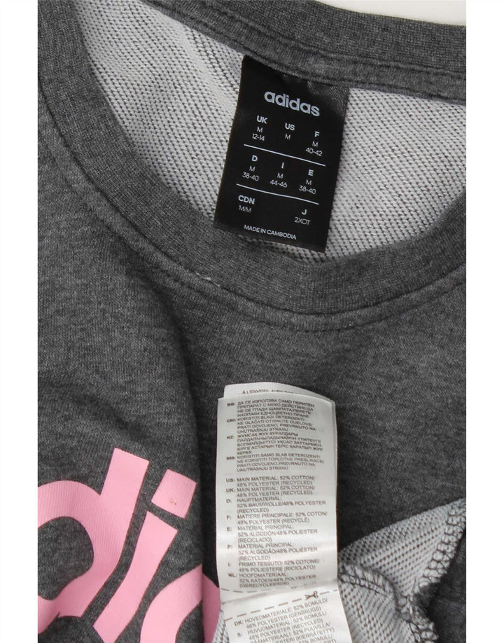 Adidas Damen Graphic Sweatshirt Pullover UK 12/14 Mittelgraue Baumwolle