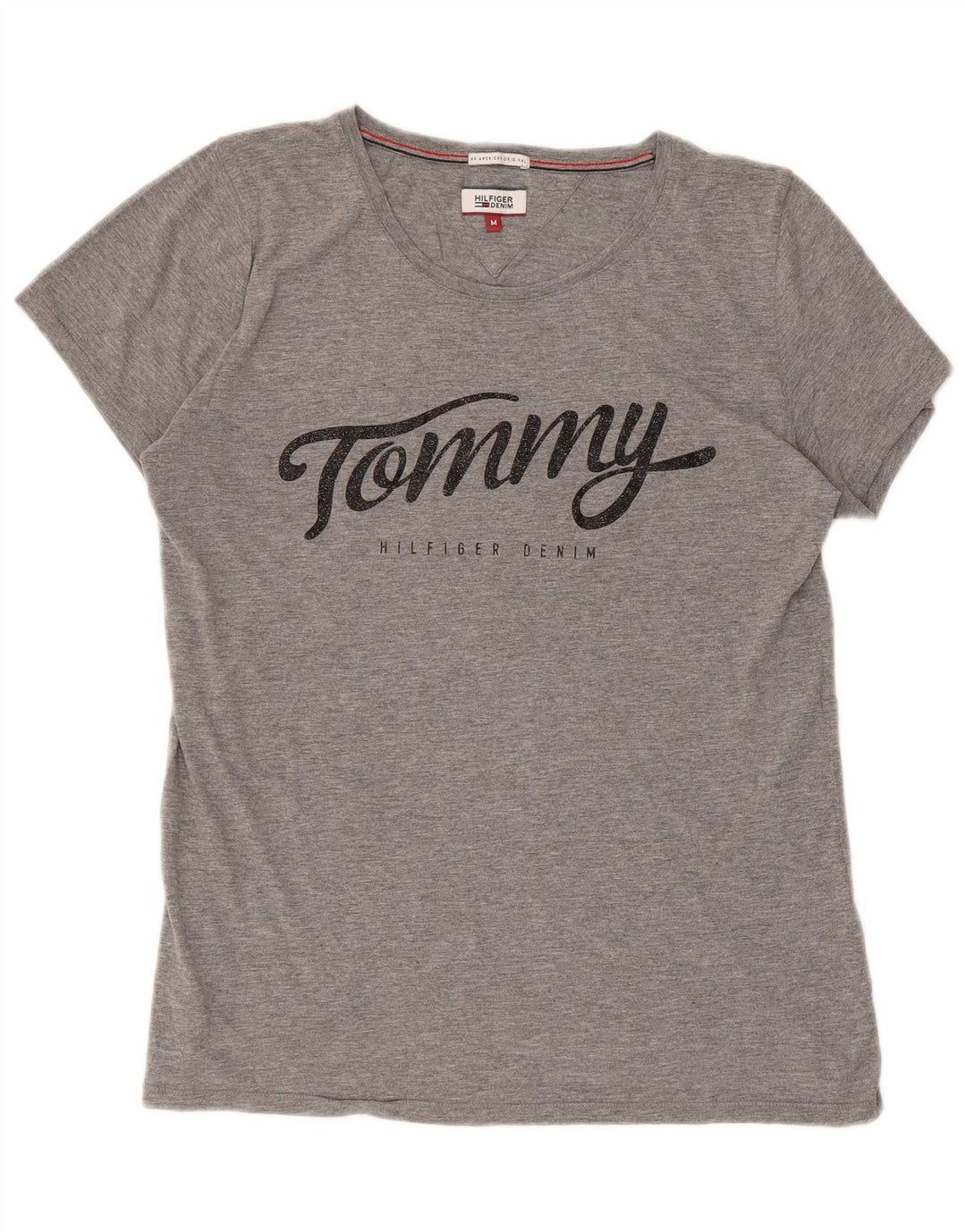Tommy Hilfiger Damen T-Shirt mit Grafik, UK 14, Mittelgrau