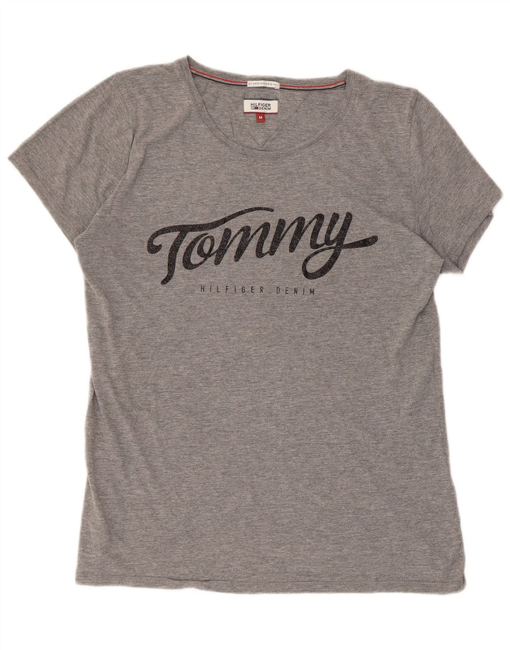 Tommy Hilfiger Damen T-Shirt mit Grafik, UK 14, Mittelgrau