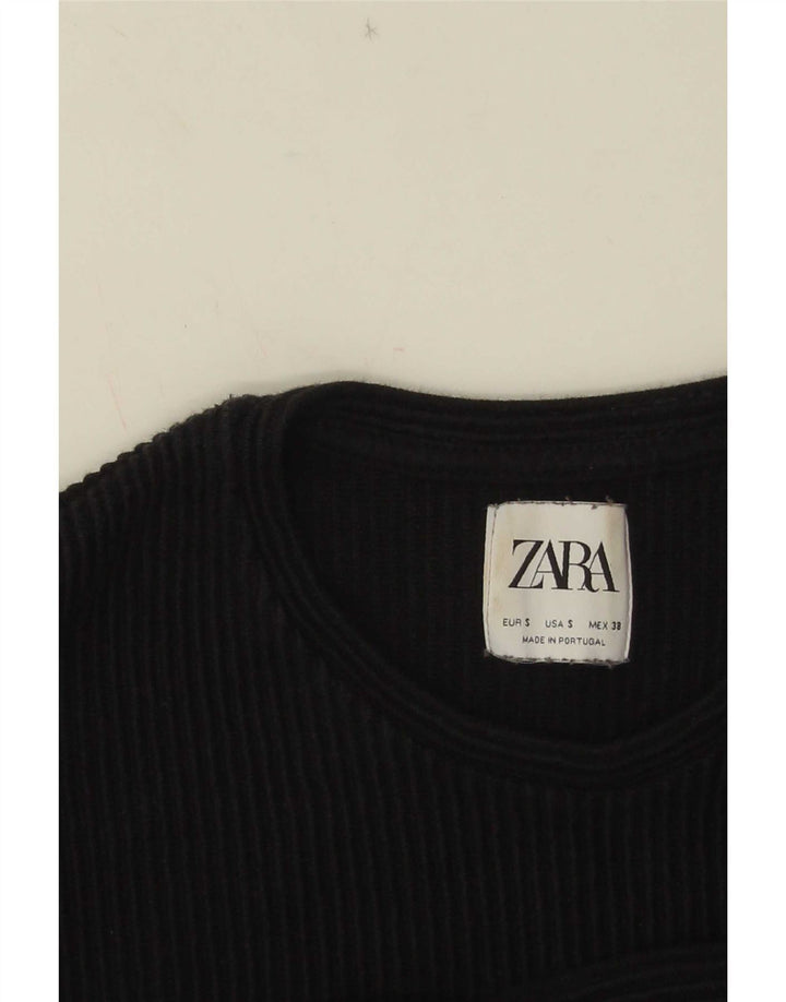Zara Herren-Oberteil, langärmelig, klein, schwarze Baumwolle