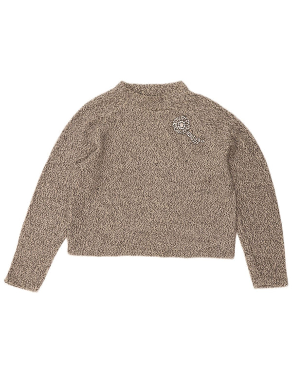 Zara Damen Crop Turtle Neck Pullover Pullover UK 10 Small Grau gefleckte Baumwolle