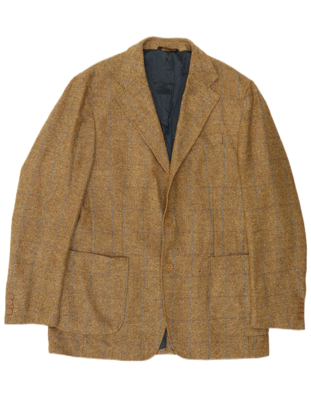 Vintage Herren 3-Knopf-Blazerjacke IT 52 XL Beige karierte Wolle
