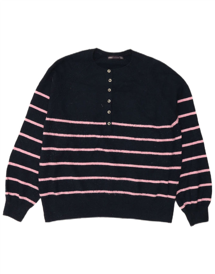 MARKS & SPENCER Damen-Pullover mit Knopfkragen, Gr. 14, mittleres Marineblau