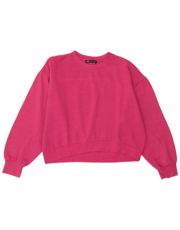 Zara Damen Loose Fit Crop Sweatshirt Pullover UK 14 Large Pink