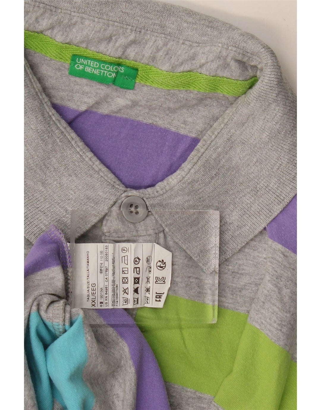 BENETTON Herren Poloshirt 2XL grau gestreift aus Baumwolle