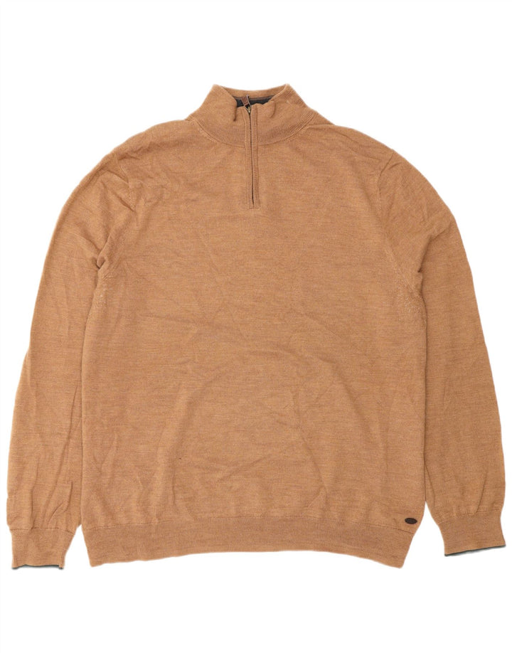 White Stuff Herren-Pullover mit Reißverschluss am Hals, 2XL, braune Wolle