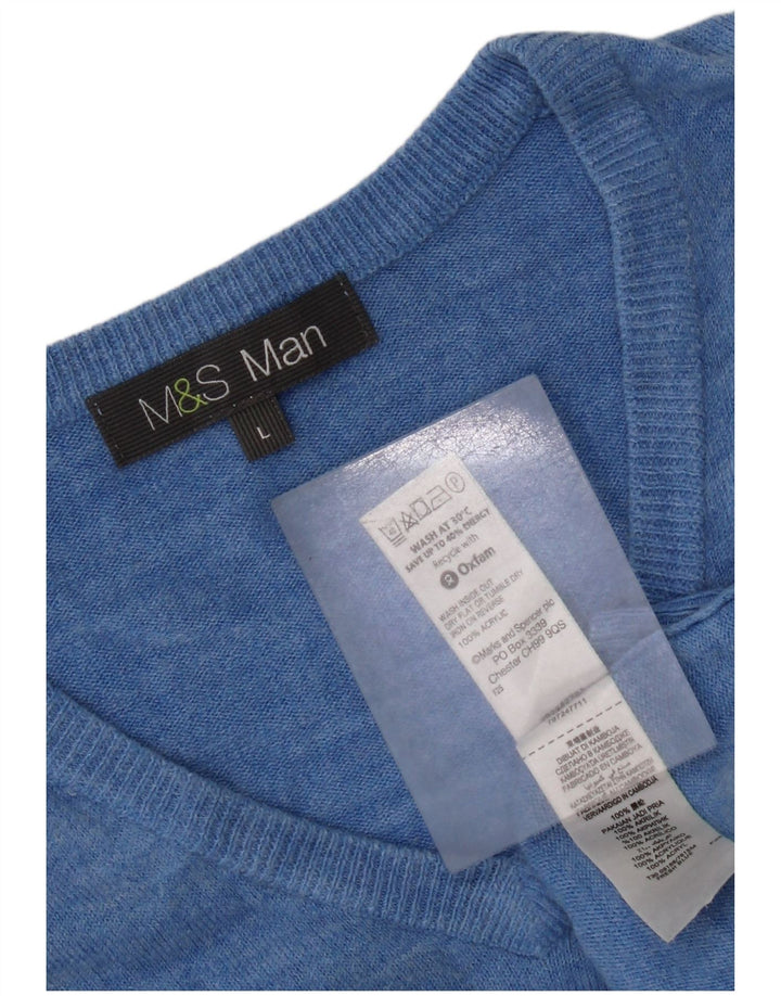 Marks & Spencer Herren-Pullover mit V-Ausschnitt, groß, Acryl, Blau
