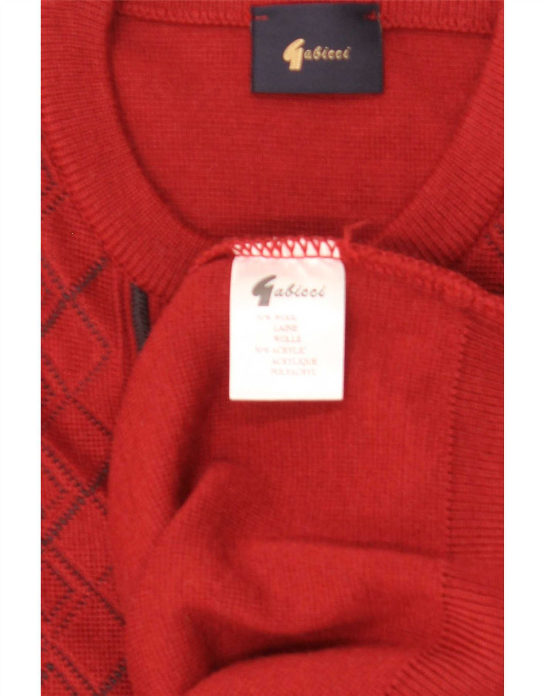 Gabicci Herren-Pullover mit Rundhalsausschnitt, groß, rote Argyle-/Diamantwolle
