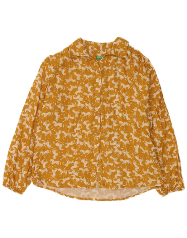 BENETTON Mädchen-Hemdbluse, 11–12 Jahre, 2XL, gelbe Baumwolle mit Animal-Print