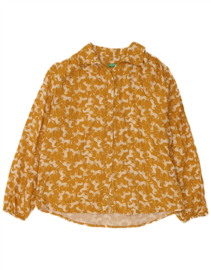 BENETTON Mädchen-Hemdbluse, 11–12 Jahre, 2XL, gelbe Baumwolle mit Animal-Print
