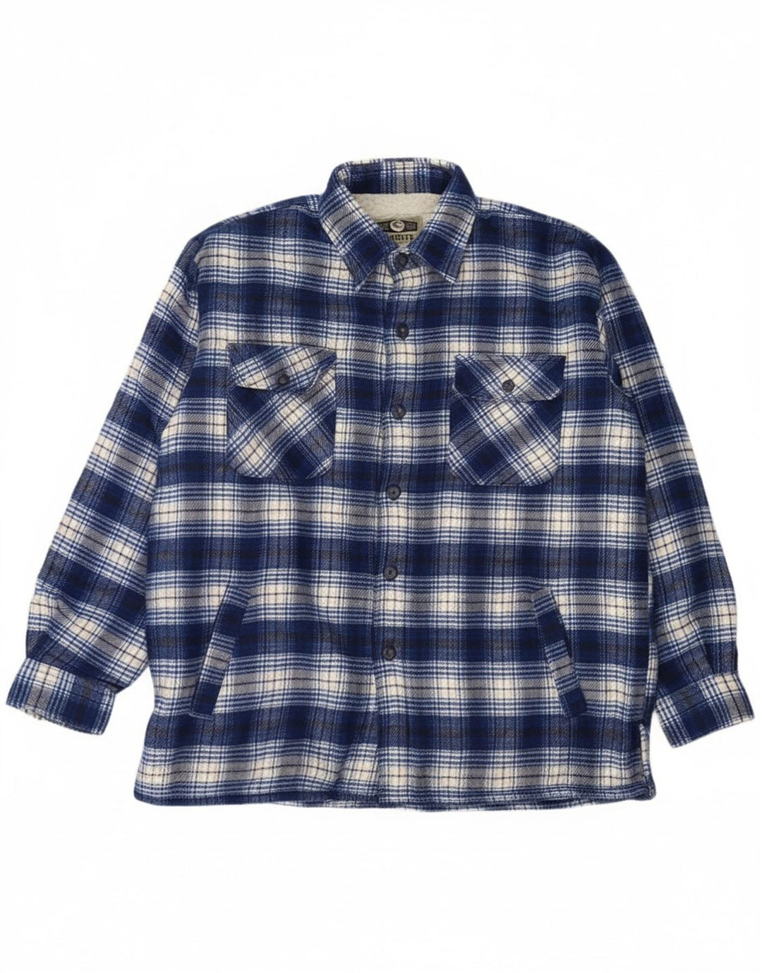 Vintage Herren Holzfäller-Flanellhemd, groß, blau kariert, Acryl