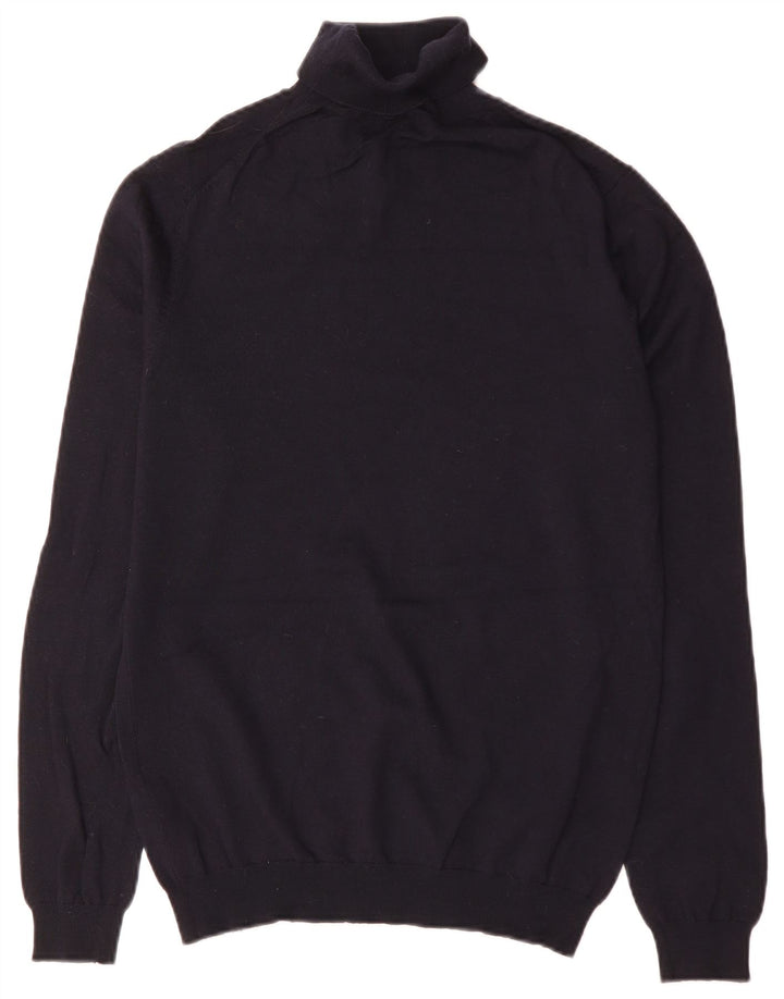 Reiss Herren-Rollkragenpullover aus mittelblauer Wolle in Marineblau