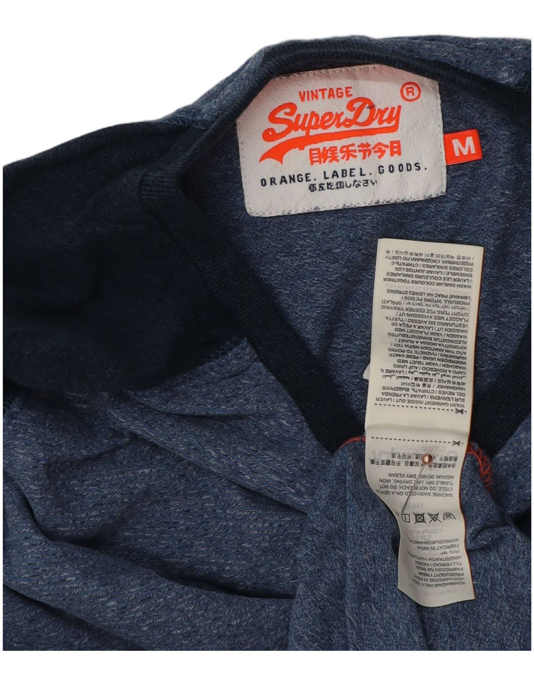 Superdry Herren-Oberteil aus langärmliger, mittelblauer Colourblock-Baumwolle