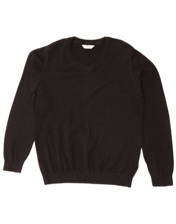 Marks & Spencer Mädchen-Pullover mit V-Ausschnitt, 12–13 Jahre, schwarze Baumwolle