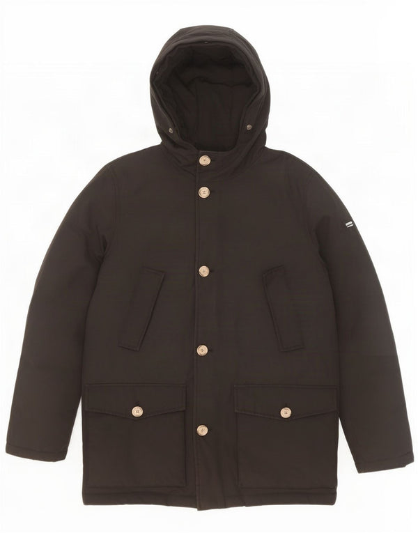 Woolrich Wattierter Jungenmantel mit Kapuze, 13–14 Jahre, schwarze Baumwolle