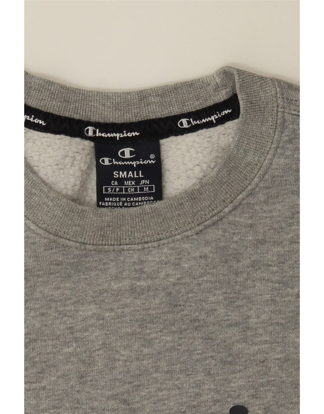 CHAMPION Mens Graphic Sweatshirt Jumper Small Grey Cotton Vintage Champion and Second-Hand Champion from Messina Hembry 