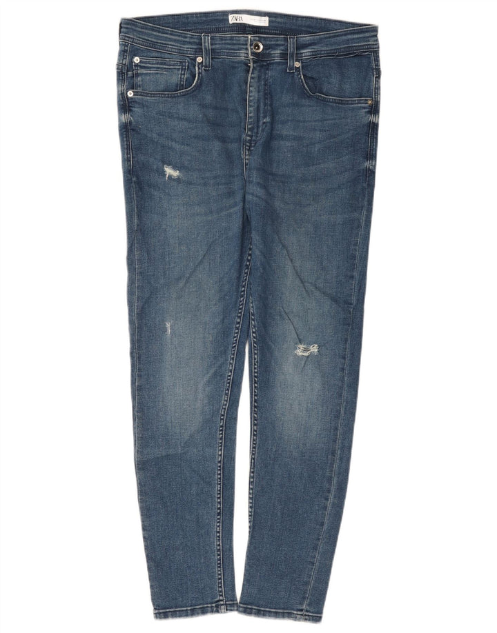 Zara Herren Distressed Slim Jeans EU 42 Large W32 L27 Blaue Baumwolle