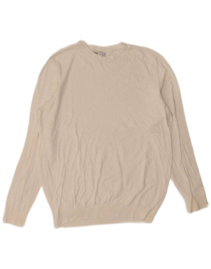 Zara Herren-Pullover mit Rundhalsausschnitt, Größe S, Weiß