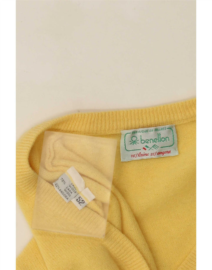 Benetton Herren-Pullover mit V-Ausschnitt, IT 52, große gelbe Wolle
