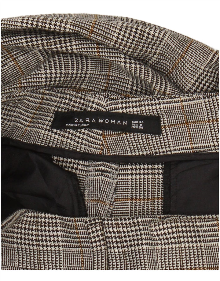 Schmale, verkürzte Hose für Damen von Zara, EU 40, mittelgroß, W30, L25, Grau mit Hahnentrittmuster