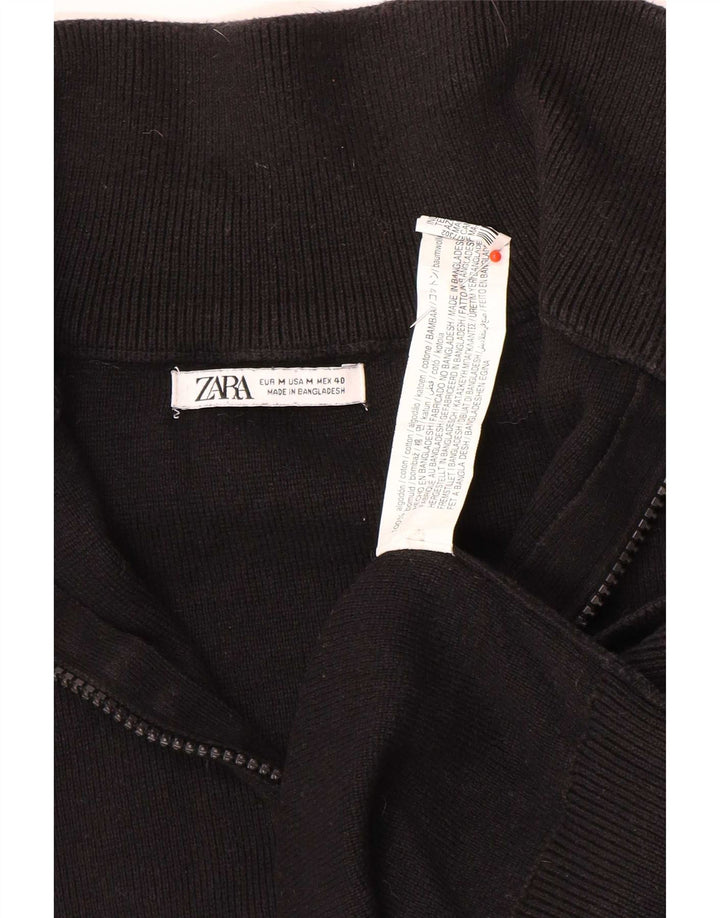 Zara Herren-Pullover mit Reißverschluss am Hals, mittelschwarze Baumwolle