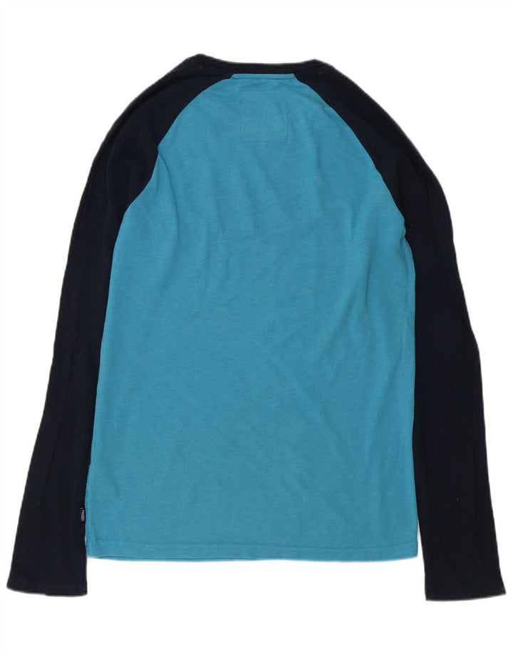 Superdry Herren Grafik-Oberteil, langärmelig, Mittelblau, Farbblock-Baumwolle